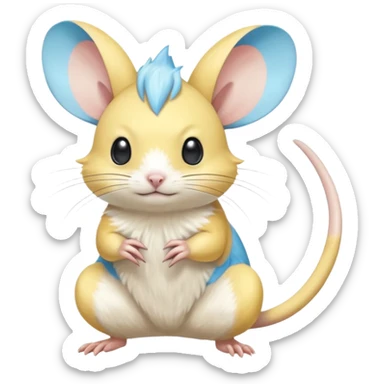 Elemental electric Yellow white and cyan-blue Gerbil-Jerboa-Minccino-Emolga-Pachirisu-Pokémon-Fakémon-hybrid-fusion-creature  sticker