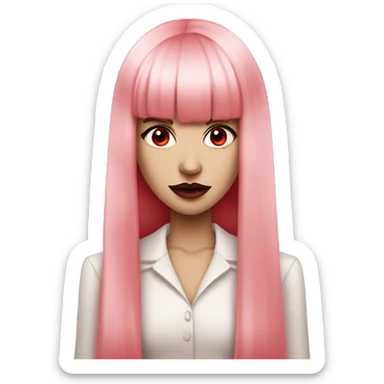 beautiful vampire woman with long hair  pastel pink straight bangs and red eyes wielding radar sticker