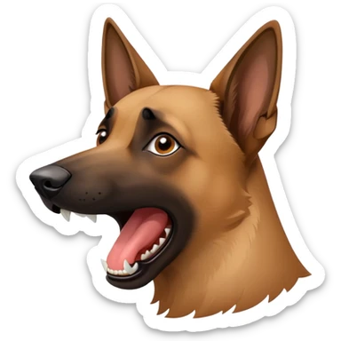 Belgian Malinois head turned, barking, teeth showing sticker