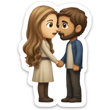 girl with a long light brown hair kissing a boy with a brown hair and with a beard  sticker