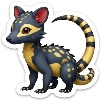 Rare warm-colored exotic cute epic aesthetic colorful Salandit-Civet-species-Fakemon-hybrid-creature, with markings, full body sticker