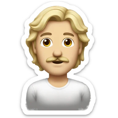 44-year-old blond-haired, brown-eyed man with a mustache and long hair sticker