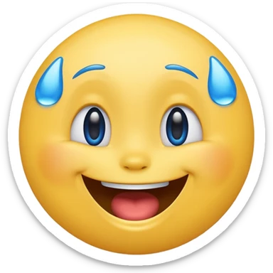 Emoji, yellow round laughing face, blue tears of joy on it  sticker