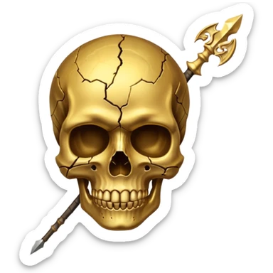 broken gold skull with a spear sticker