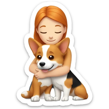 Ginger girl hugging corgi sticker