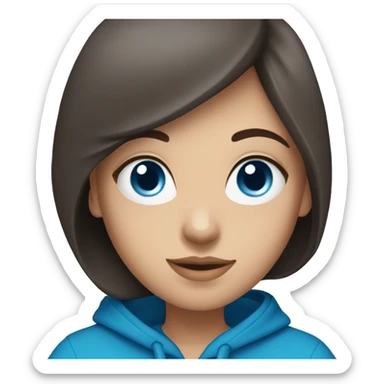 caucasian girl with dark brown hair and bright blue eyes wearing a blue hoodie drinking tea sticker