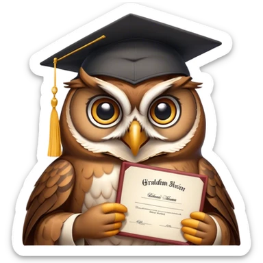 Owl smiling with graduation hat and diploma in claws sticker