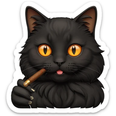 fluffy black cat smoking a cigar sticker