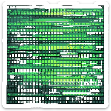 Convert the image to a green holographic pixel art style with glowing green highlights and subtle scan lines. Keep the original pose and design intact. sticker