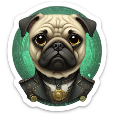 A cyberpunk pug in Art Nouveau style during 1910 sticker