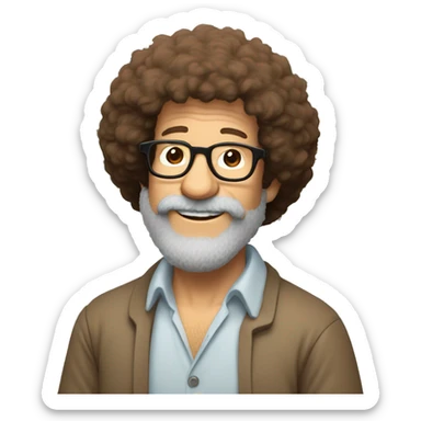bob ross choosing between two sets of glasses, trying them on sticker
