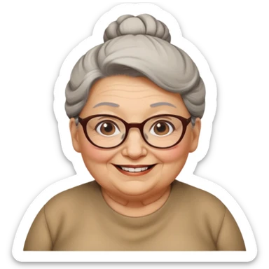 fat old woman with big bun hair and glassess, no earrings sticker
