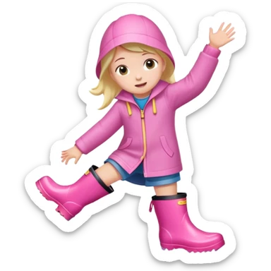Kid pink rain boots splashing in a puddle  sticker