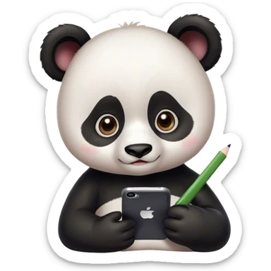 big eyes cute panda studying in his smartphone sticker