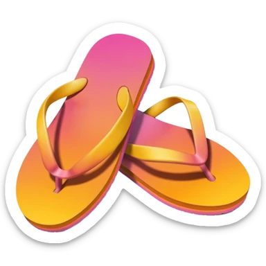 Realistic orange yellow pink gradient pair of summer flip flops isolated. sticker