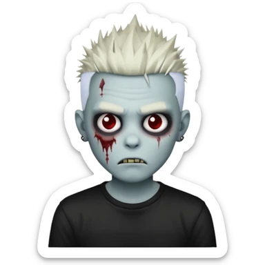 zombie boy with spiky emo hair, white shirt, one eye missing sticker