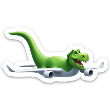 Dinosaur riding on top of an airplane flying over an island sticker