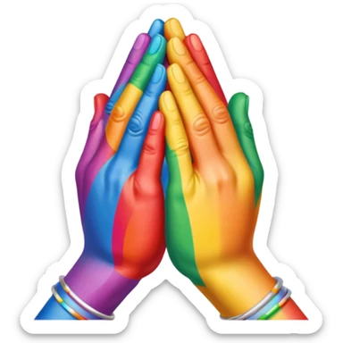 Praying hands rainbow coloured sticker