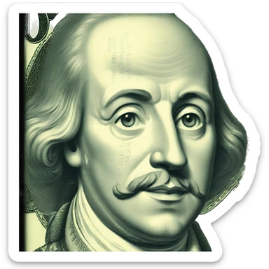 dollar bill with shakespeare sticker