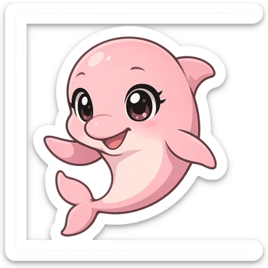 adorable pink dolphin with big anime eyes, playful pose sticker