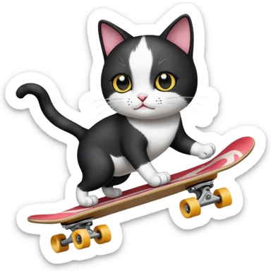 Black and white cat skateboarding  sticker