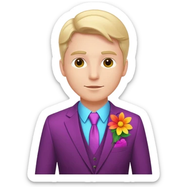white man with colorful flower in his suit pocket sticker