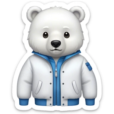 A white bear with a white jacket, with a simple design and a nice style sticker