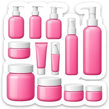 a collection of bright pink soft skincare and coqquette sticker
