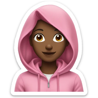 smiling girl with curly black hair in a pink hoodie sticker