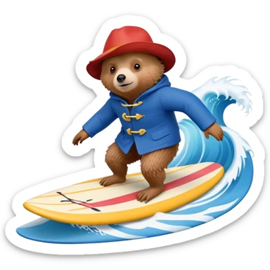 Paddington bear surfing sticker