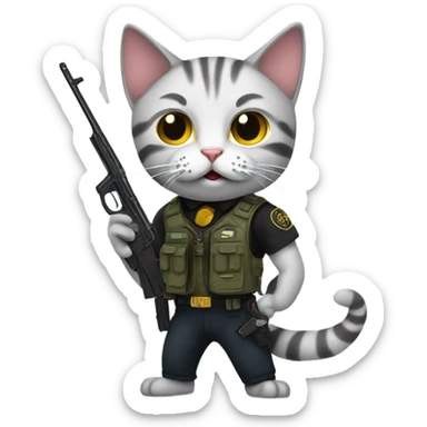 cat with gun sticker