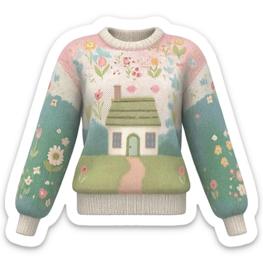 Still life, render, isolated, whimsical cottagecore pattern print and color scheme, womens sweater, highly detailed, 8k. No emoji icons, no emoji faces, no human figures  sticker