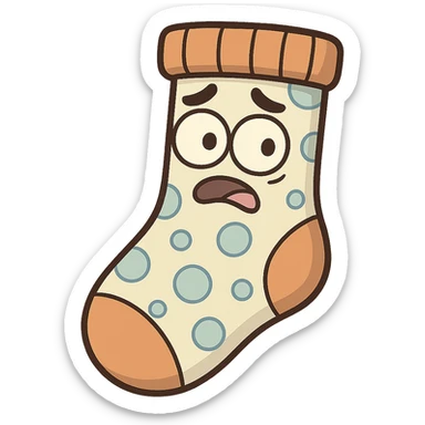 quirky sock with a fun pattern, representing daily miscellaneous items, whimsical cartoon style sticker