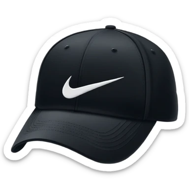 Simple black Nike cap with white Nike swoosh logo embroidered on the front. Baseball cap style. Just the hat by itself. sticker