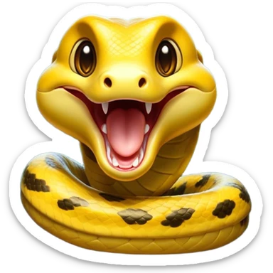 Cinematic Cute Yawning Anaconda Portrait Emoji, Head tilted slightly with a dramatic, wide-open yawn, showcasing a sinuous, scaled form with half-closed, drowsy eyes and an open, relaxed mouth, Simplified yet irresistibly adorable features, highly detailed, glowing with a soft, cozy jungle glow, high shine, relaxed yet expressive, stylized with a dash of whimsical reptilian charm, soft glowing outline, capturing the essence of a drowsy yet affectionate anaconda that appears ready to stretch out for a nap! sticker