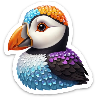 puffin with sugar crystals on its feathers sticker