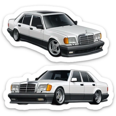 1990 Mercedes SEL with amg body kit and amg aero II monoblock wheels front side angle  sticker