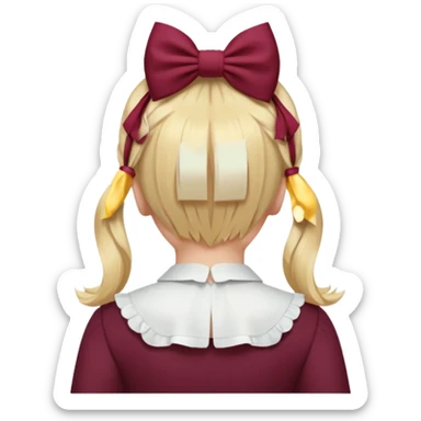 A burgundy bow in blond hair from the back sticker