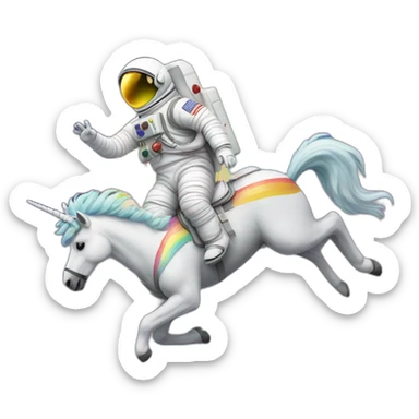 an astronaut riding a rainbow unicord sticker