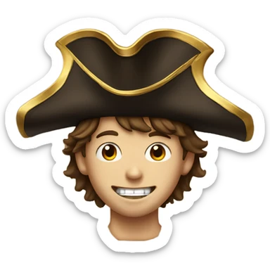brown haired boy portrait wearing pirate hat and gold tooth sticker