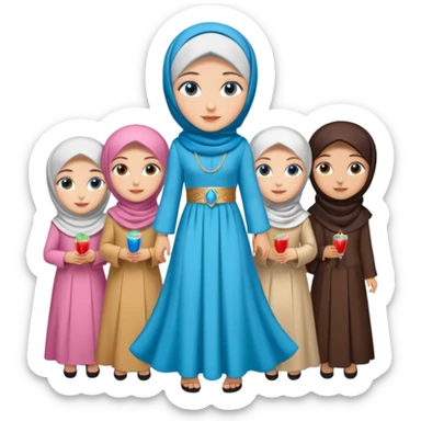 Turkish beautiful finish Konya girls blue eyes with party design hijab long tail dress and the friends have a championship with party details  sticker
