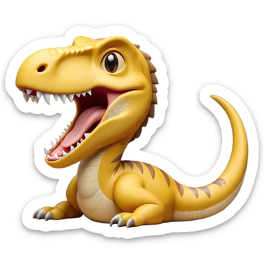 Cinematic Cute Yawning jurassic park Velociraptor Portrait Emoji, Head tilted slightly with a dramatic, wide-open yawn, showcasing a lean, powerful body with a relaxed snout and sleepy, half-closed eyes that hint at both ferocity and fatigue, Simplified yet irresistibly cute features, highly detailed, glowing with a soft, cozy prehistoric glow, high shine, relaxed yet expressive, stylized with a hint of whimsical ancient ease, soft glowing outline, capturing the essence of a drowsy yet endearing jurassic park Velociraptor that appears ready to stretch and yawn its way out of the screen! sticker