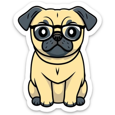 Pug with glasses sticker