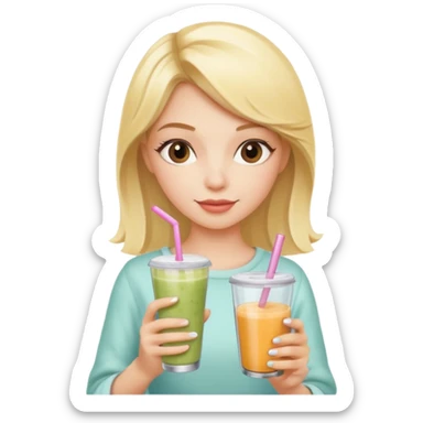 A coquette blonde girl holding a smoothie in her hand sticker