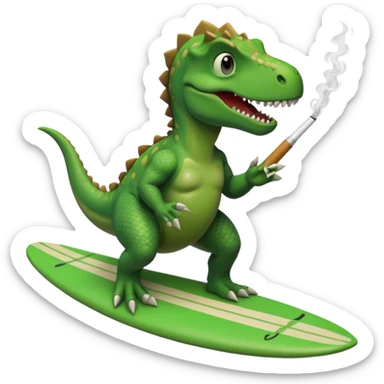 dinosual smokig a bluntwhile surfing sticker