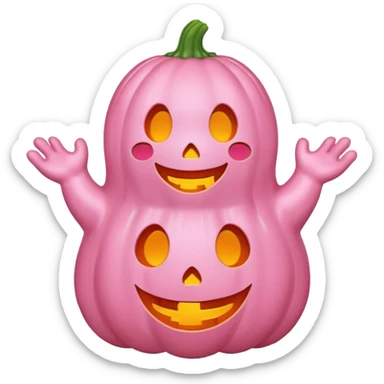 pastel pink ghost with orange pumpkin kawaii style sticker