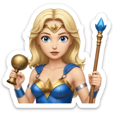 Blonde blue eyes Wonder Woman holding bell and baton sticker