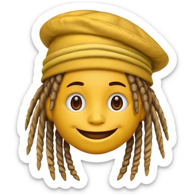Yellow smile emoji with dreads and a colorful hat sticker