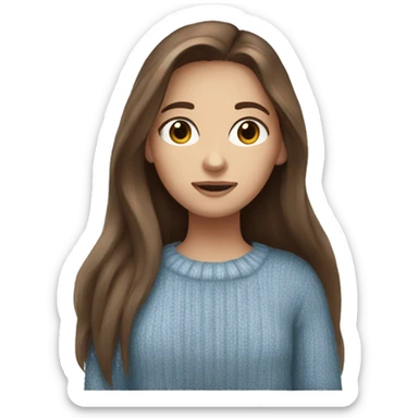 Girl, straight shoulder long brown hair, blue eyes , wearing a cozy sweater  sticker