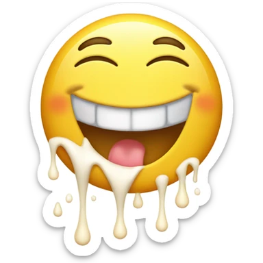 Emoji of a euphoric smiling drooling face with milk dripping down the face  sticker